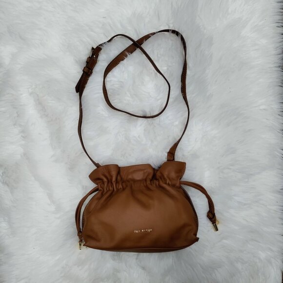 Ted Baker MYLOO Boho Brown Leather Drawstring Crossbody Mini Bag - Picture 4 of 16